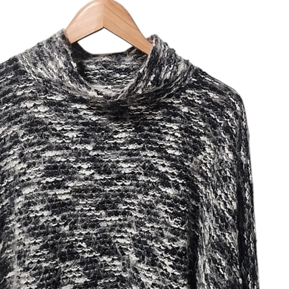 NATORI VINTAGE Fuzzy Wool Sweater 1X Mock Neck Black White Nylon Tunic Length - Picture 5 of 15